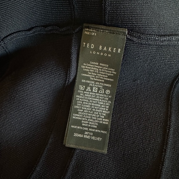 NWT Ted Baker London Navy Velvey Puff Sleeve Women's Dress Size 0 - Picture 10 of 10